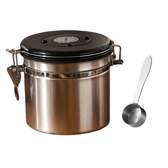 Coffee Bean Container Airtight Storage Tank and Spoon Kitchen Storage Tool Vacuum Storage Tea Sugar Canisters for Tea Coffee Beans Home 1.2L