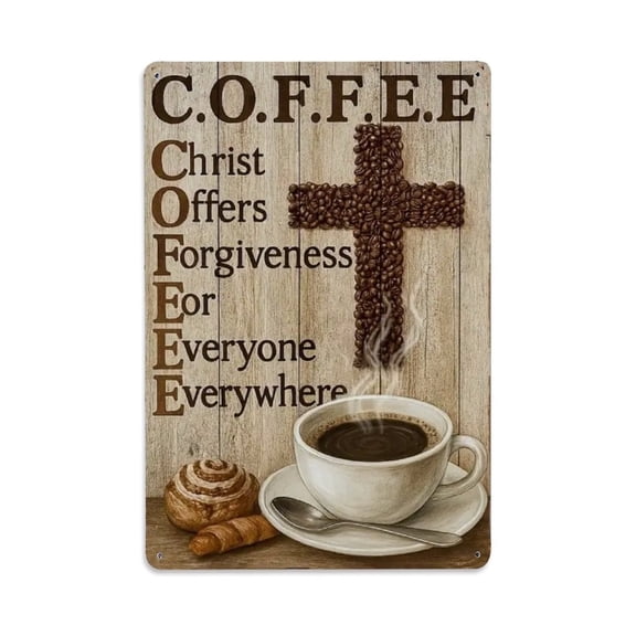 Coffee Bean Cross Pattern Tin Sign Vintage Metal Poster Living Room Bar Man Cave Home Wall Art Decor 8x12inch