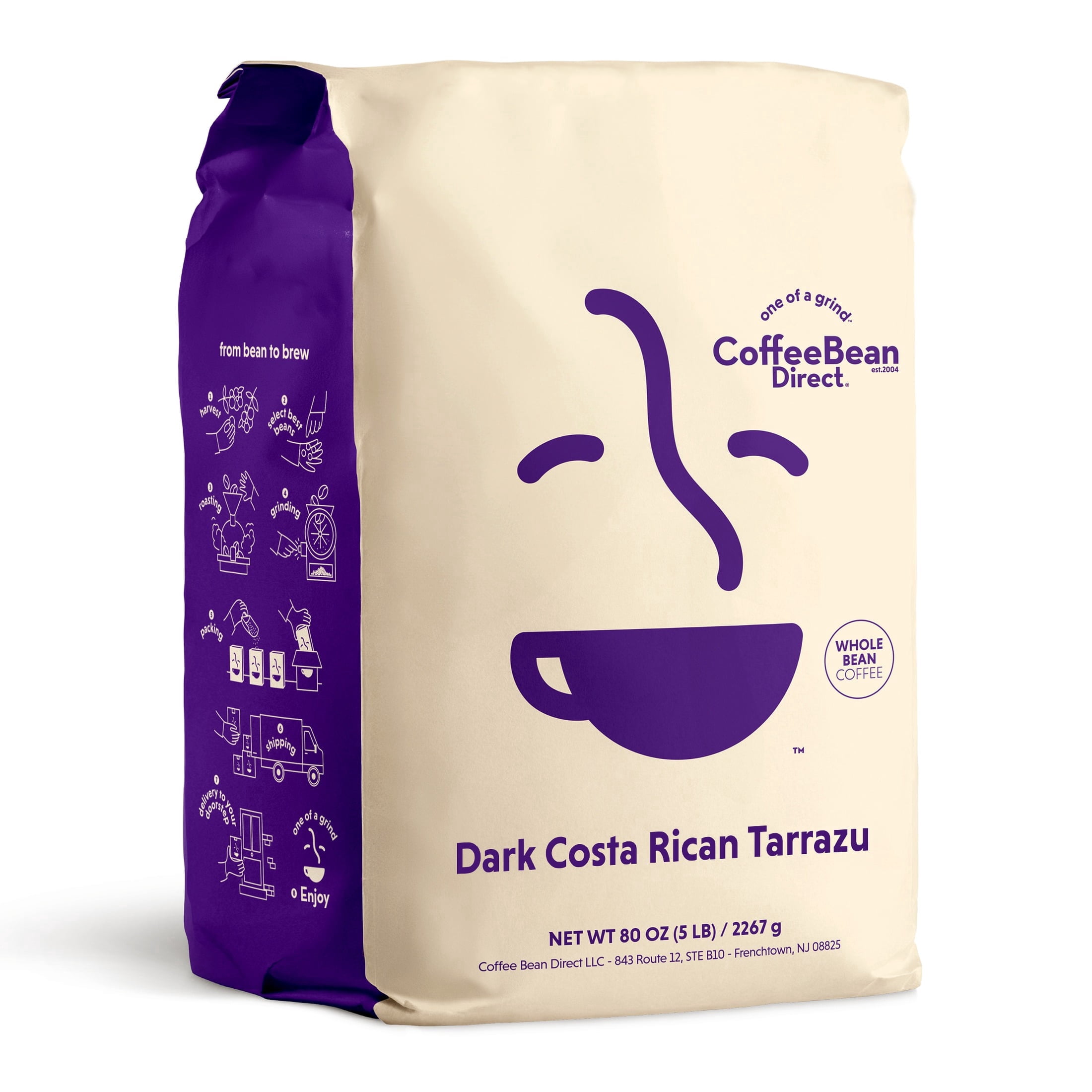 Coffee Bean Direct Dark Costa Rican Tarrazu, Whole Bean Coffee, Arabica, Dark Roast, 5 lb Bag