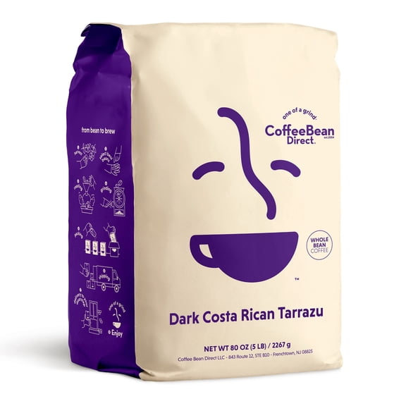 Coffee Bean Direct Dark Costa Rican Tarrazu, Whole Bean Coffee, Arabica, Dark Roast, 5 lb Bag