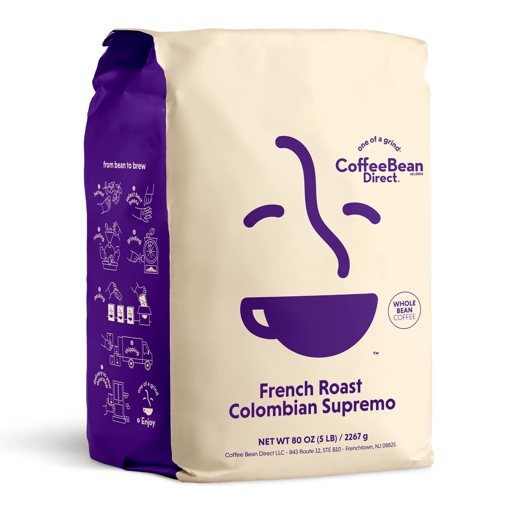 Visual Reference: Coffee Bean Direct French Roast Colombian Supremo Whole Bean Coffee