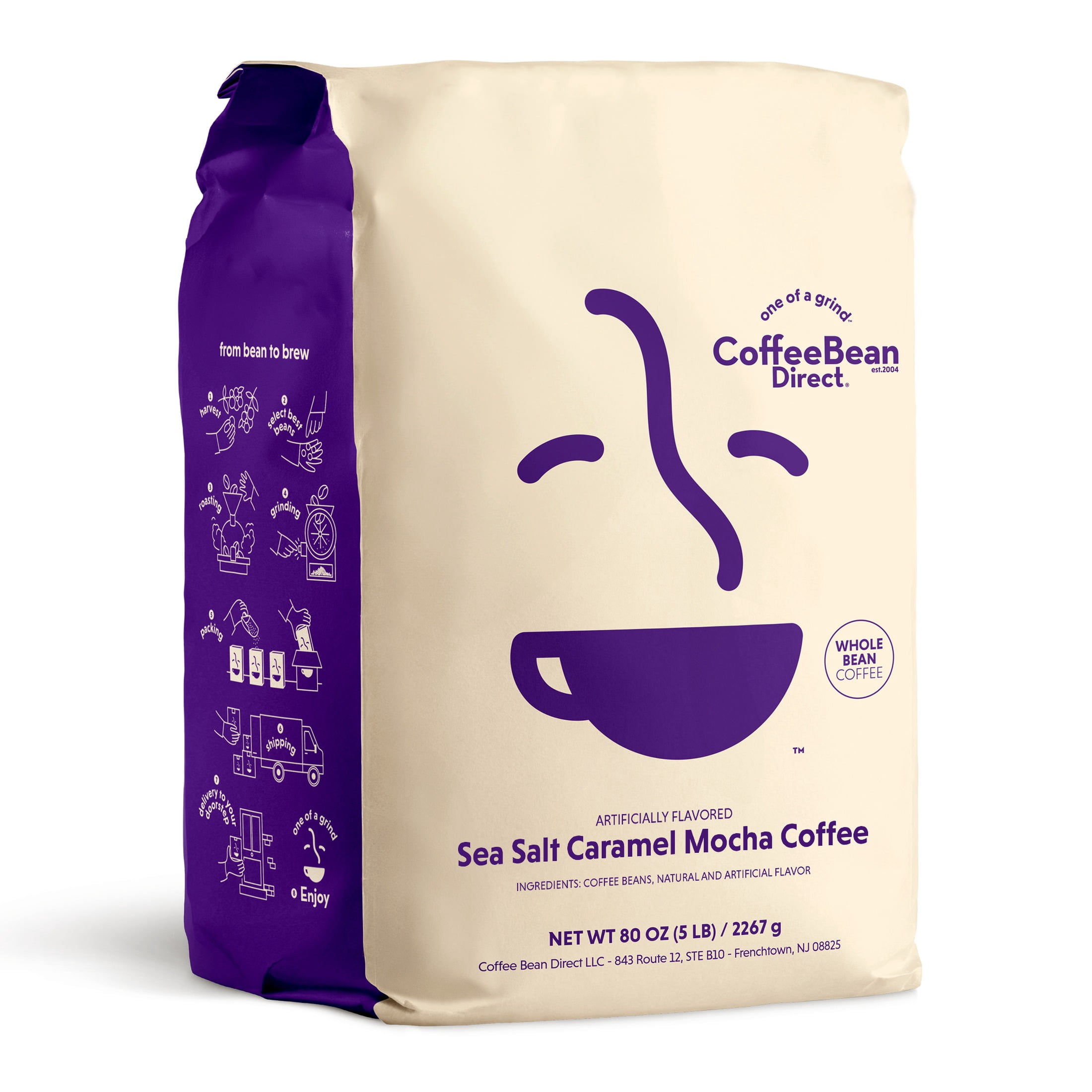 Coffee Bean Direct Sea Salt Caramel Mocha Flavored Whole Bean Coffee, Light Roast, 5 lb Bag