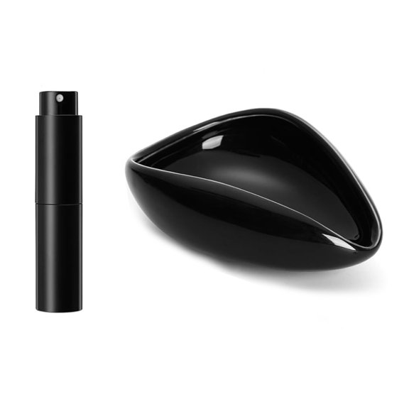 Coffee Bean Dosing Cup and Spray Bottle Kit - Ceramic Single Dosing Tray, Static Reducing Spray (Black)