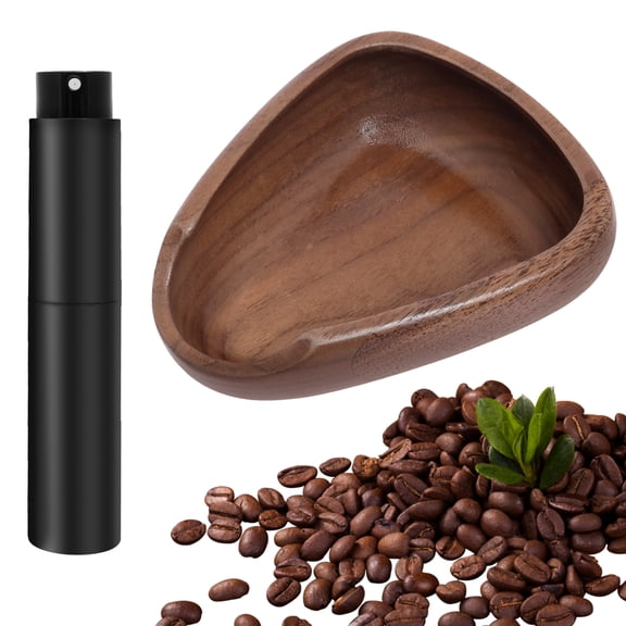 Coffee Bean Dosing Cup and Spray Bottle Set Walnut Wood Espresso Accessory Kit with Static Reduction Spray Measuring Tray for Coffee Tea