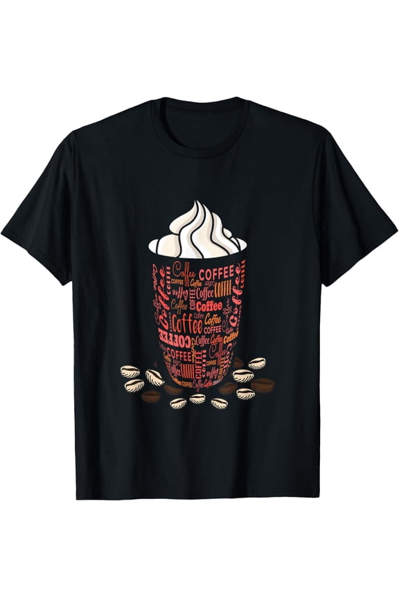 Coffee Bean Funky Whipped Cream Iced Coffee Lover Coffee Cup T-ShirtMen and women, Black T-shirt, size: Extra large