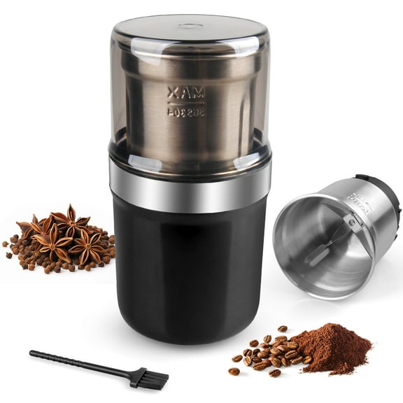 Electric Coffee Grinder, FiveBox Coffee Bean Grinder for Herb, Nut Grain, Seeds, Spice Blender and Espresso Grinder, Wet and Dry Grinder with 1 Removable Stainless Steel Bowls and Cleaning Brush