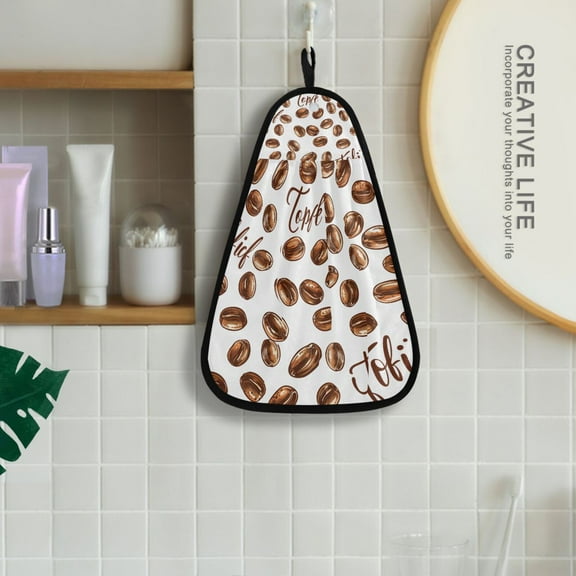 Coffee Bean Hanging Kitchen Towel Machine Washable Hand Towel Bathroom Absorbent Towel Quick Dry Dishcloth