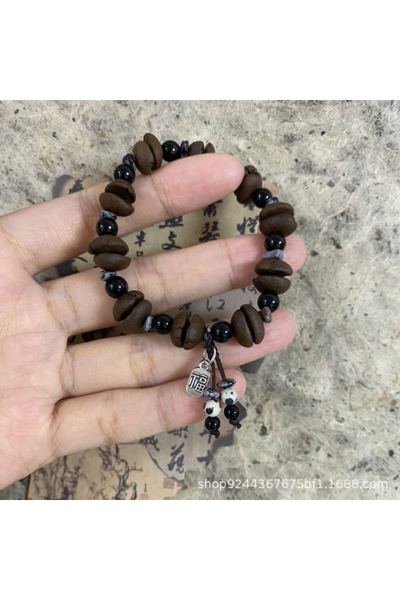 Coffee Bean Hot-Selling Bracelet, Chinese Style, Original Design, Simple and Versatile, Natural Stone, Unique Small Fortune Pendant, Couple's Style, Symbolizing Good Luck and Fortune