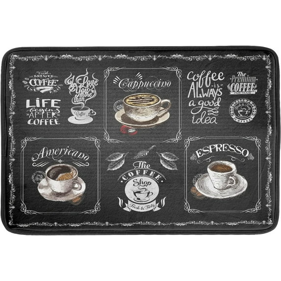 Coffee Bean Maker Dish Drying Mat for Countertops, 18x24 inch Absorbent Microfiber Espresso Cup Spill Mats Black Machine Drainer Mat Dish Drainer Rack Mat Protector Kitchen Accessories Bar Time Chef