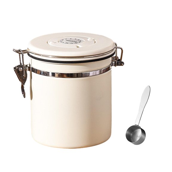 Coffee Bean Storage Household Coffee Bean Sealed Storage Tank Stainless Steel Vacuum Storage Airtight Storage Tank for Cookie Sugar Kitchen whiet 1.5L