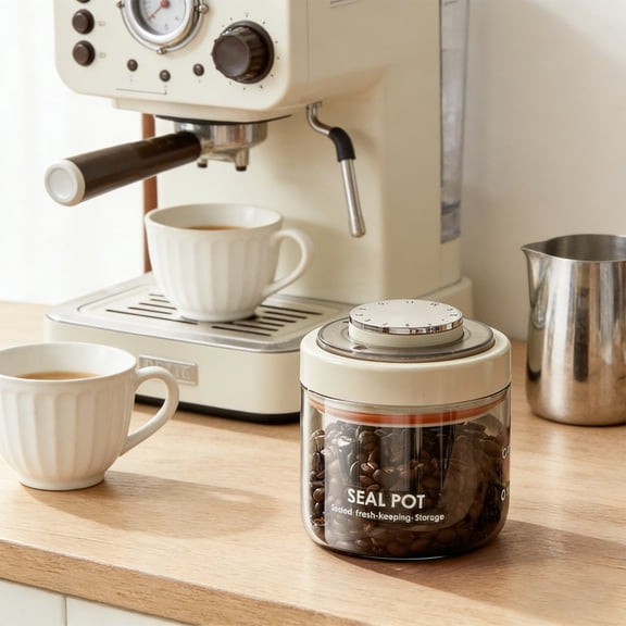 Coffee Bean Storage Jar Push Top Airtight Glass Canister Vacuum Seal Tea Grain Container for Kitchen Pantry Countertop Freshness Keeper Coffee Station Set Bathroom Essentials Dorm Room Essentials