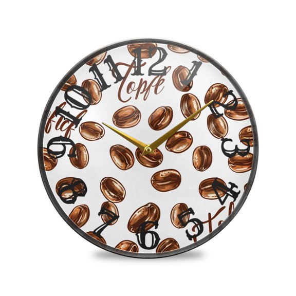 Coffee Bean Wall Clock 12 Inch Silent Non Ticking Battery Operated Easy to Read for Kitchen Living Room