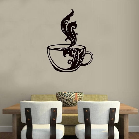 Coffee Bean With Floral Pattern Wall Sticker Kitchen Cafe Shop Art Mural Home Decor Vinyl Wall Decals Removable Wallpaper 61x44cm