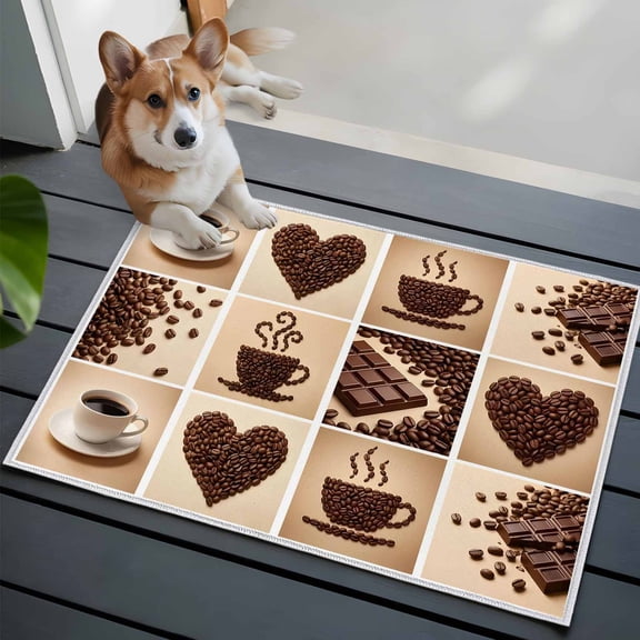 Coffee Beans 2x3 Area Rugs for Living Room, Country Heart Coffee Bean Chocolate Patchwork Brown Non Slip Floor Mat Washable Low-Profile Indoor Carpet for Bedroom, Dining Room, Bathroom