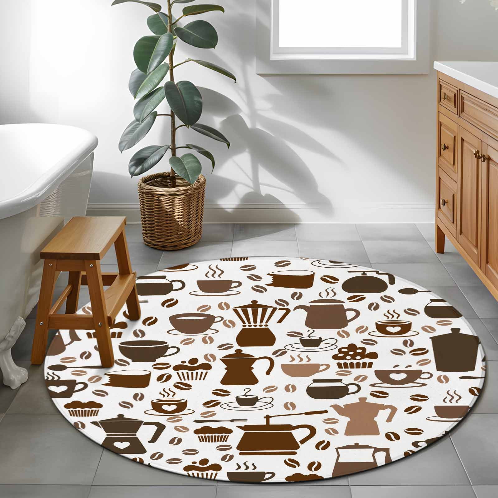 Coffee Beans 4ft Round Rug for Cozy Reading Nook Home Office Chair Area ...