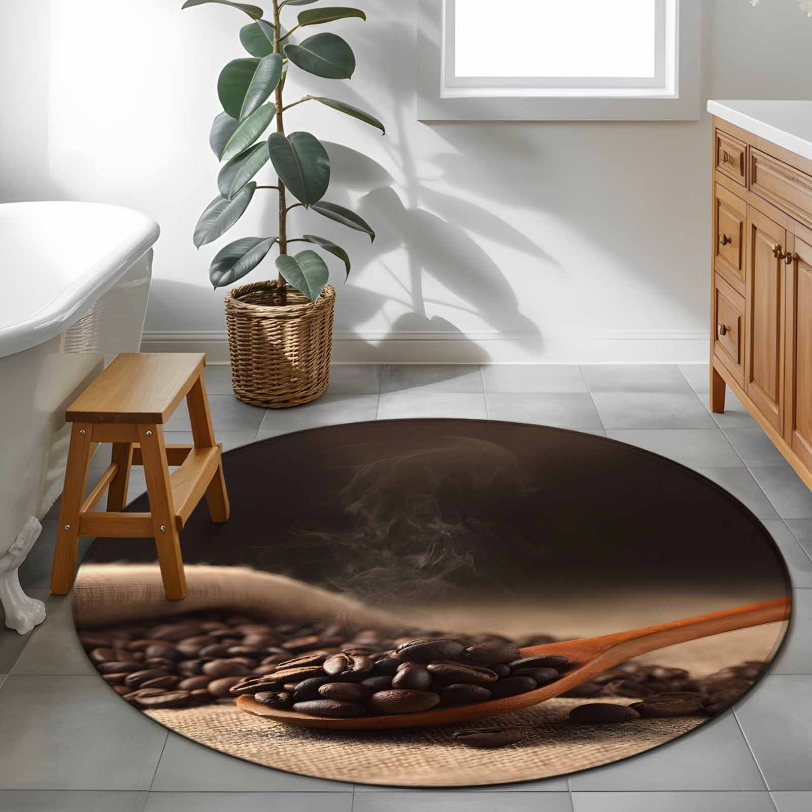 Coffee Beans 4ft Round Rug for Cozy Reading Nook Home Office Chair Area ...