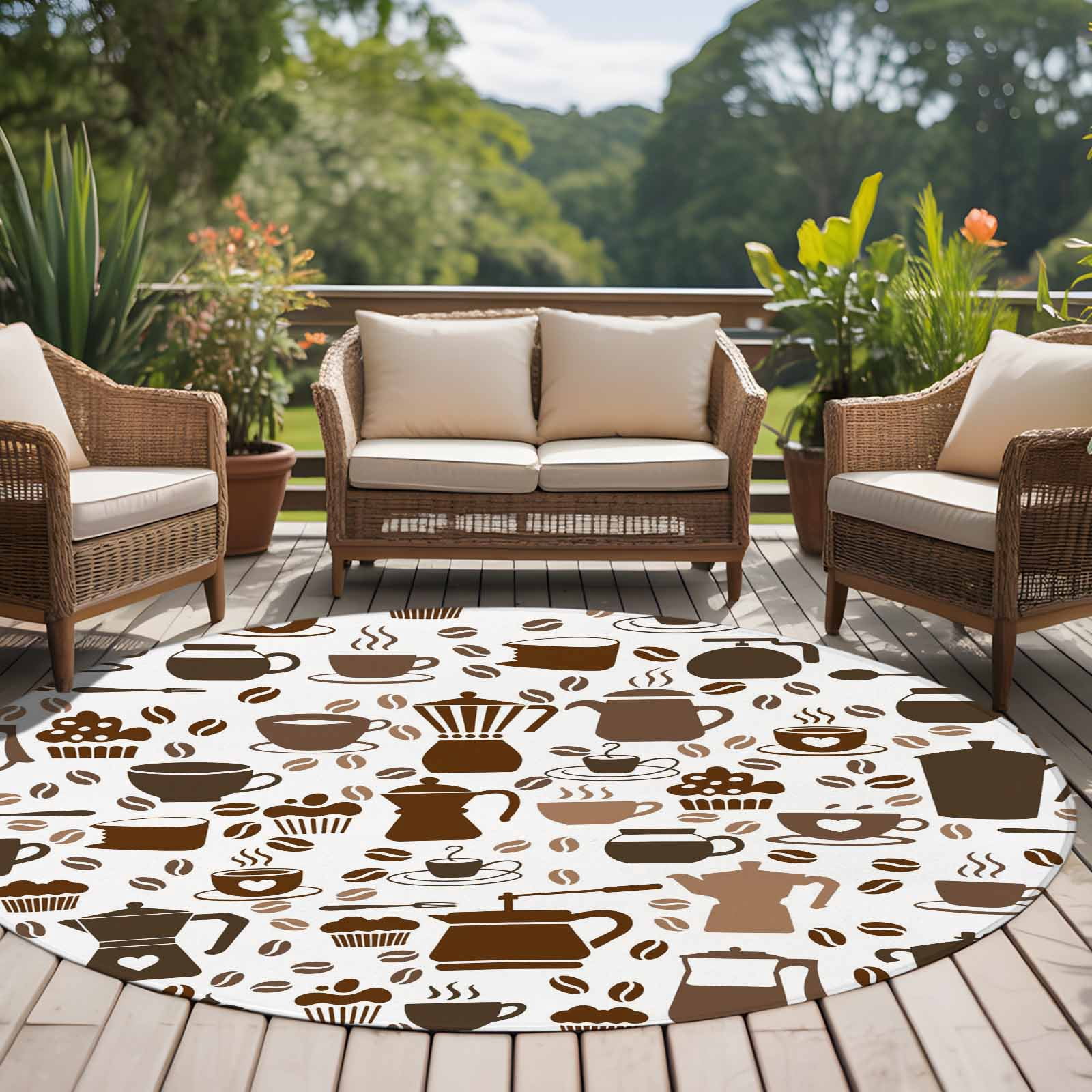 Coffee Beans 6ft Round Rug for Living Room Under Coffee Table, Brown ...