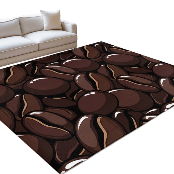 Coffee Beans 8x10ft Non Slip Area Rug Country Dark Brown Coffee Bean Pattern Washable Soft Area Rugs for Living Room, Indoor Circle Carpet for Bedroom Dining Room Kitchen