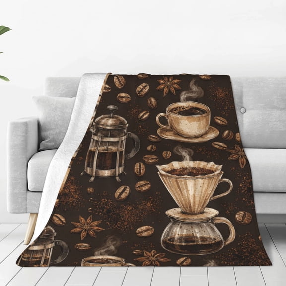 Coffee Beans And Brew, 80x60,Throw Blanket Decorative Soft Warm Flannel Plush Blankets for Sofa Chair Bed Office