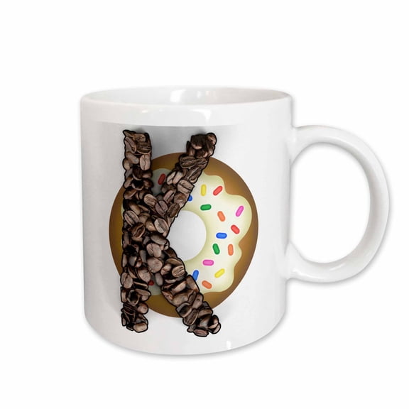 3drose, Coffee Beans and Donut Monogram Initial K, 11oz Mug