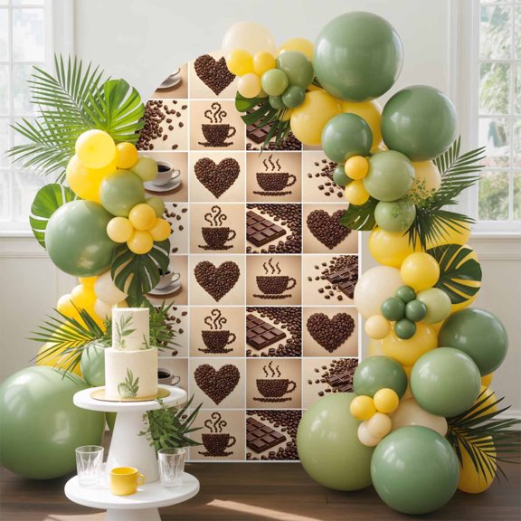 Coffee Beans Arch Backdrop Cover, 4FT, Country Heart Coffee Bean Chocolate Patchwork Brown Spandex Arch Covers Double-Sided Backdrop for Wedding Birthday Party Photo Background Decoration