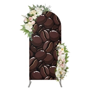 Coffee Beans Arch Backdrop Cover 4FT, Modern Country Cartoon Brown Food Theme Spandex Fitted Stretchy Arch Stand Covers, Round Top Chiara Backdrop Cover for Wedding Party Birthday Baby Shower