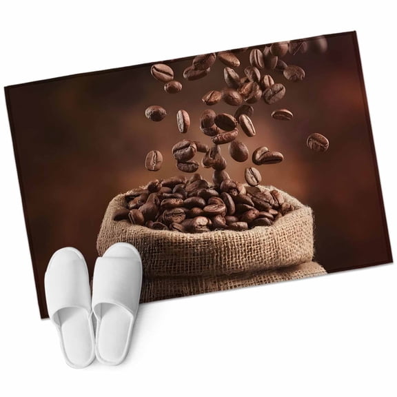 Coffee Beans Area Rugs Collection 2'x3', Dark Brown Falling Cafe Bean Sacks Modern Non Slip Indoor Rectangle Throw Runner Rug Floor Mat Carpet for Living Room Dining Table Bedroom Nursery