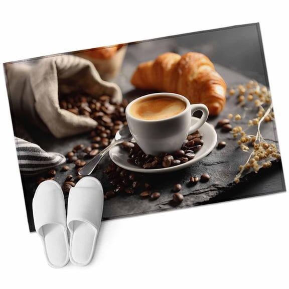 Coffee Beans Area Rugs Collection 2'x3', Hot Latte Cup Bread Rustic Cafe Time Non Slip Indoor Rectangle Throw Runner Rug Floor Mat Carpet for Living Room Dining Table Bedroom Nursery