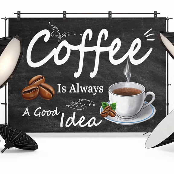Coffee Beans Backdrop for Photography, Coffee Cup Letterings Art Print Photo Backdrop Portrait Background Party Banner Photo Backgrounds for Studio Booth Props, 7x5ft