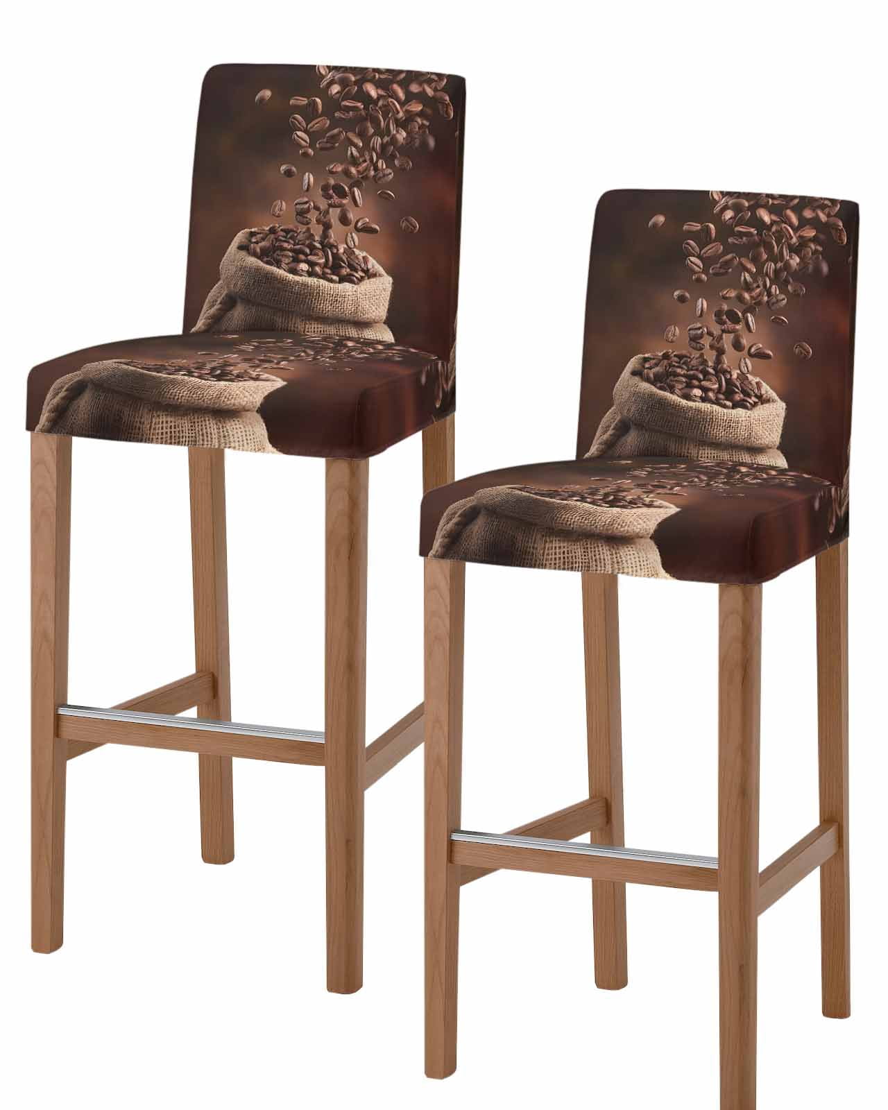 Coffee Beans Bar Stool Covers Set of 2, Dark Brown Falling Cafe Bean ...