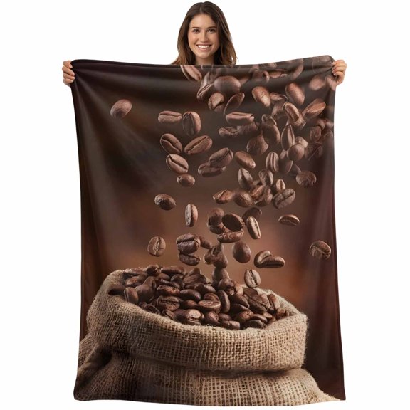 Coffee Beans Blanket Soft Cozy Warm Throw Blanket for Couch, Plush Fuzzy Flannel Fleece Blankets for Sofa, Dark Brown Falling Cafe Bean Sacks Modern Bed Blankets Lightweight Gifts for Women, 50"x60"