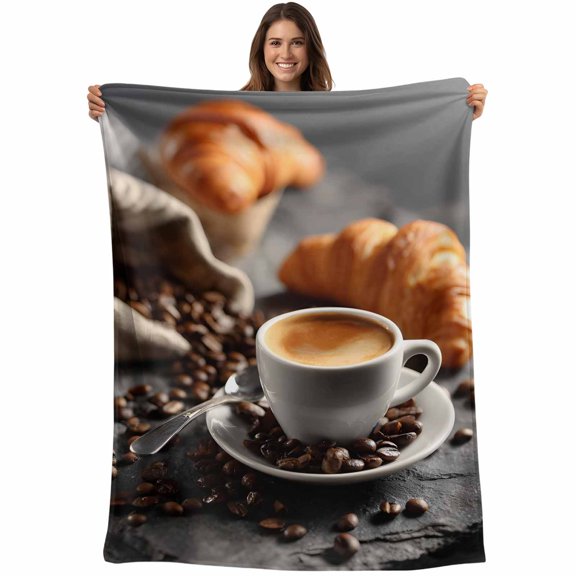 Coffee Beans Blanket Soft Cozy Warm Throw Blanket for Couch, Plush Fuzzy Flannel Fleece Blankets for Sofa, Hot Latte Cup Bread Rustic Cafe Time Bed Blankets Lightweight Gifts for Women, 30"x40"
