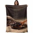 thumbnail image 1 of Coffee Beans Blanket Soft Cozy Warm Throw Blanket for Couch, Plush Fuzzy Flannel Fleece Blankets for Sofa, Vintage Wooden Spoon Dark Brown Cafe Bean Bed Blankets Lightweight Gifts for Women, 50"x60", 1 of 9