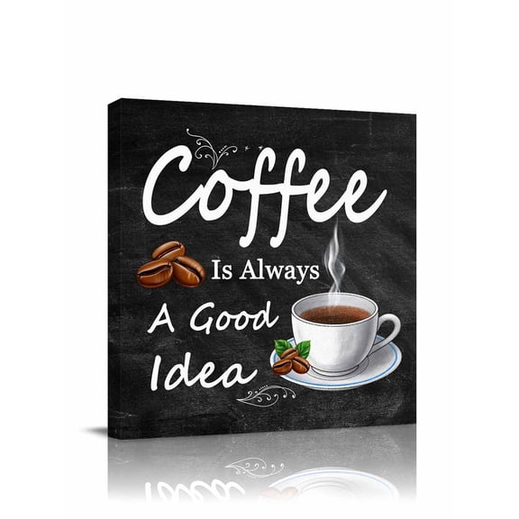 Coffee Beans Canvas Wall Art, Coffee Cup Letterings Art Print Framed Wall Decor Modern Artwork Prints Painting for Living Room, Bedroom, Kitchen & Cafe Decor 12x12 Inch