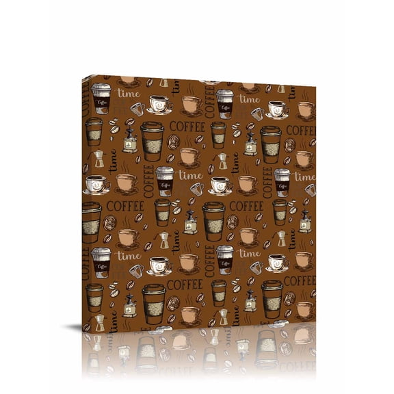 Coffee Beans Canvas Wall Art, Vintage Abstract White Brown Coffee Cups Brown Framed Wall Decor Modern Artwork Prints Painting for Living Room, Bedroom, Kitchen & Cafe Decor 24x24 Inch
