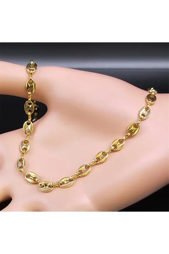 Coffee Beans Chain 11MM Necklaces For Men 14K White Gold Link Chain Necklaces Fashion Hip Hop Jewelry Gift