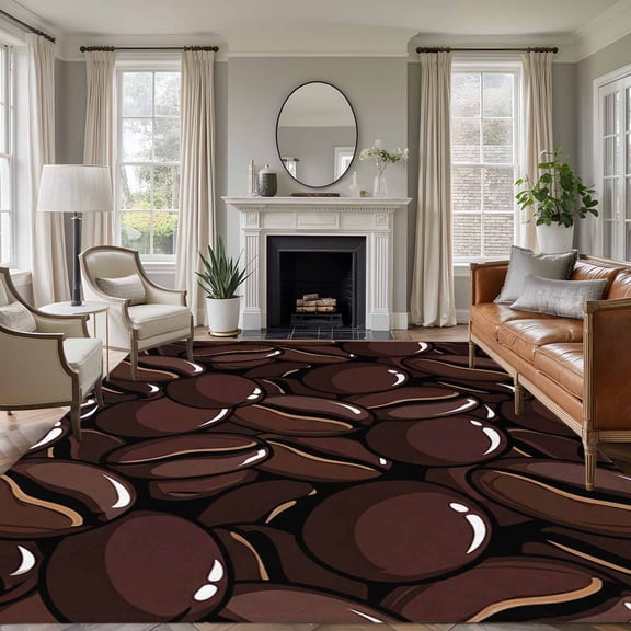 Coffee Beans Country Dark Brown Coffee Bean Pattern , Soft Non Slip Rugs Stain Repellent Indoor Felt Carpet for Living Dining Room Bedroom Home Office