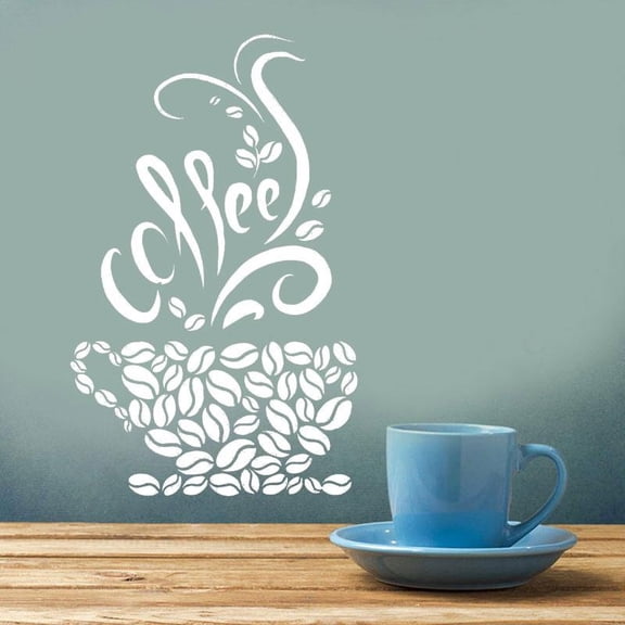Coffee Beans Cups Cafe Kitchen Pub Restaurant Vinyl wall sticker art Decor Creative design decal Mural Wallpaper 35X57cm