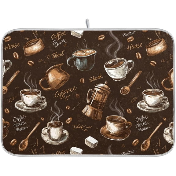 Coffee Beans Dish Drying Mat for Kitchen Counter 16 x 18 Inch Absorbent Microfiber Dry Dishes Mats Drainer Mat Dish Drying Pad for Countertops