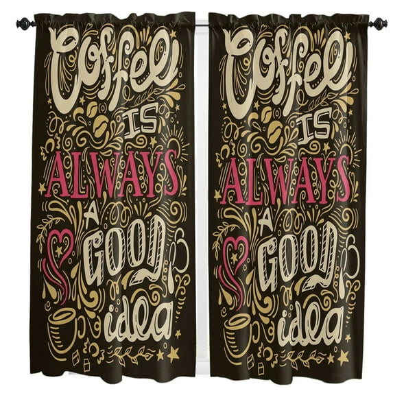 Coffee Beans English Small Curtain Rod Pocket Short Curtains Half Drapes Partition Cabinet Door Window Curtains Home Decor
