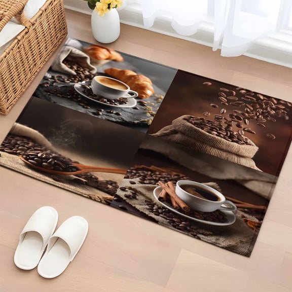 Coffee Beans Entryway Rug 2'x3' Non Slip Front Door Mats, Brown Hot Cafe Latte Cup Drink Country Entrance Rugs Indoor Outdoor Carpet, Washable Floor Mats Small Area Rug for Bedroom Kitchen