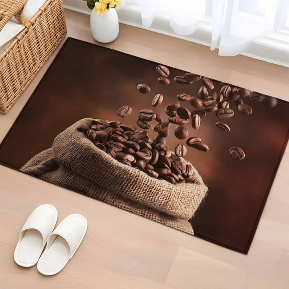 Coffee Beans Entryway Rug 2'x3' Non Slip Front Door Mats, Dark Brown Falling Cafe Bean Sacks Modern Entrance Rugs Indoor Outdoor Carpet, Washable Floor Mats Small Area Rug for Bedroom Kitchen