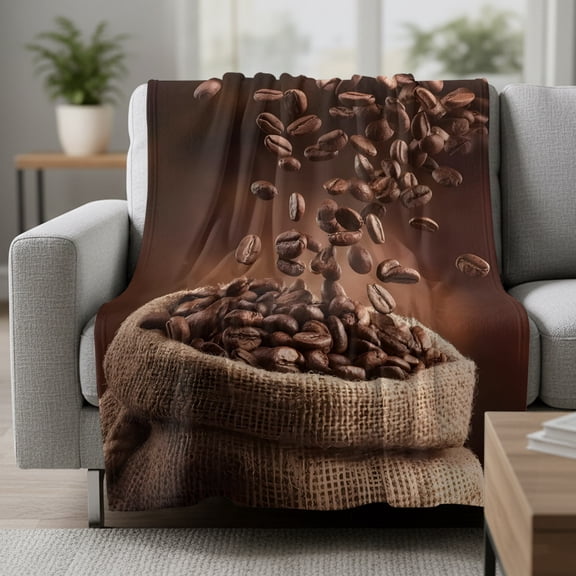 Coffee Beans Fleece Throw Blanket Vintage Country Bagged Coffee Beans Ultra Soft Fuzzy Cozy Flannel Throw Blanket for Couch Sofa Bed Car Travel, Ideal Gifts 40x50 Inches