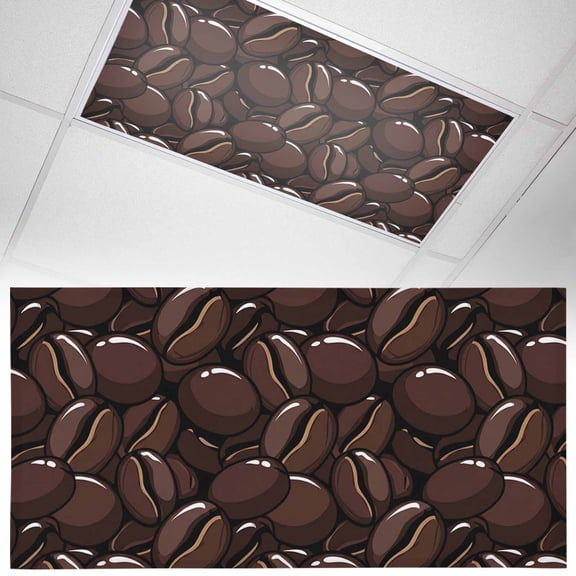 Coffee Beans Fluorescent Light Covers Country Dark Brown Coffee Bean Pattern Magnetic Light Filters Ceiling Lighting Panel Shade for Classroom Office Home 2 x 4 ft, 1 Pack