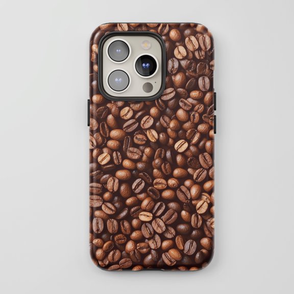 Coffee Beans For All iPhone Series Tough Phone Case Realistic Food Pattern Brown