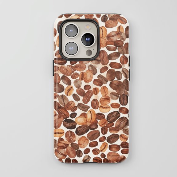 Coffee Beans For All iPhone Series Tough Phone Case Watercolor Brown Beige
