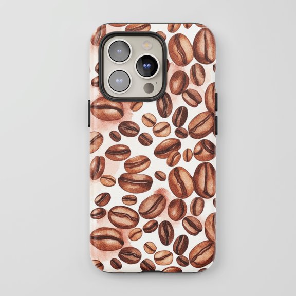 Coffee Beans For All iPhone Series Tough Phone Case Watercolor Brown White