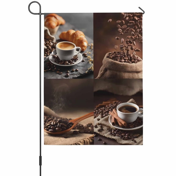 Coffee Beans Garden Flag 12 x 18 Inches, Vintage Country Hot Coffee Bread Weather Proof Outdoor Patio Flags Double Sided Small Garden Decoration for Yard Outside Home