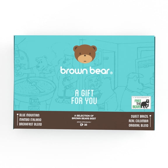 Coffee Beans Gift Set - Taster Set For Coffee Lovers - 6 Brown Bear Blends In 1 Selection Pack - Thank You Gift For Men and Women - Light Medium Dark Roast