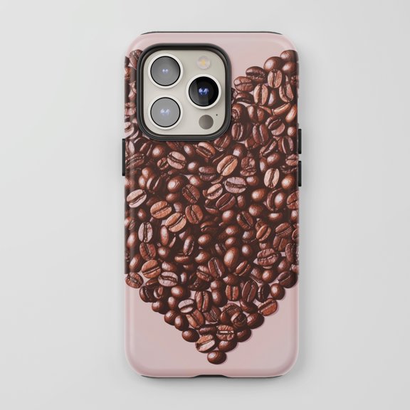 Coffee Beans Heart For All iPhone Series Tough Phone Case Realistic Design Mocha Pink